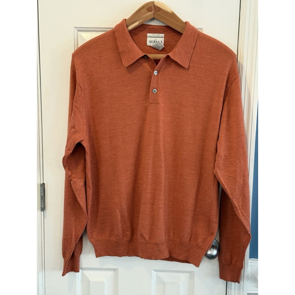 Alfani Rust Collared Sweater L Italian Merino Wool Pullover Men's Casual Preppy